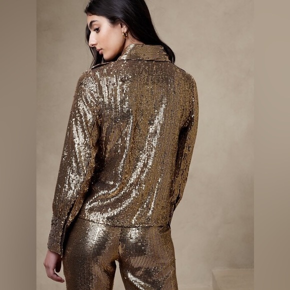 Banana Republic Ulla Sequin Shirt in Gold - XL TALL - Picture 9 of 9